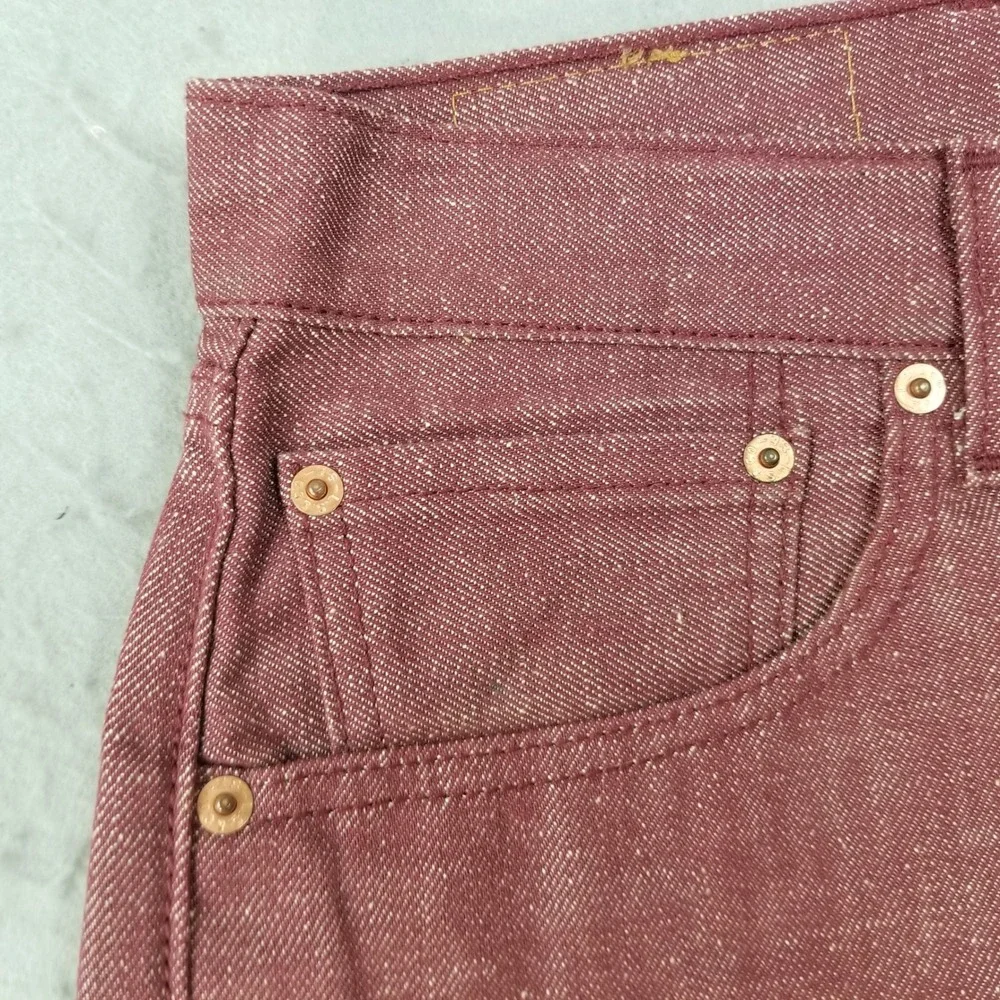 Levis Jeans Mens 38x32 Burgundy 501 Original Fit White Oak Cone Denim 00501-2130
